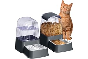 Hipidog Automatic Dog and Cat Food Feeder and Water Dispenser Set with Stainless Steel Bowls,Gravity Pet Food and Water Feeders,100% BPA-Free,Large Capacity for Cats Dogs Pets…(3.5L Dark Gray)
