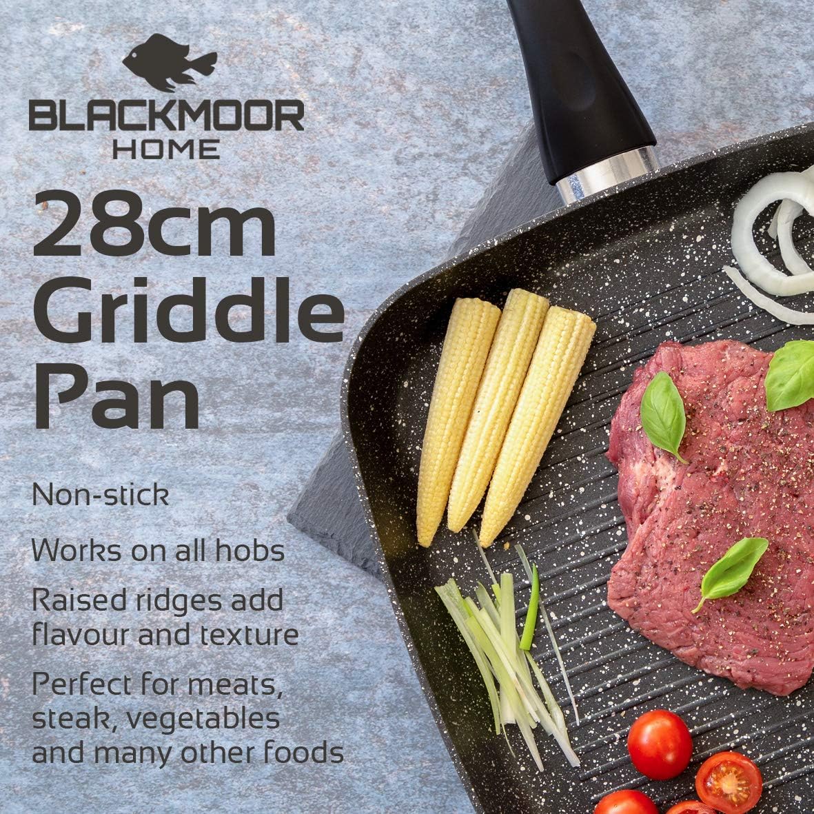 Blackmoor 66170 Classic 28cm Griddle Pan/Non-Stick Coating/Cool Touch Handle/Suitable for Induction Electric and Gas Hobs/Black Colour - Image 3