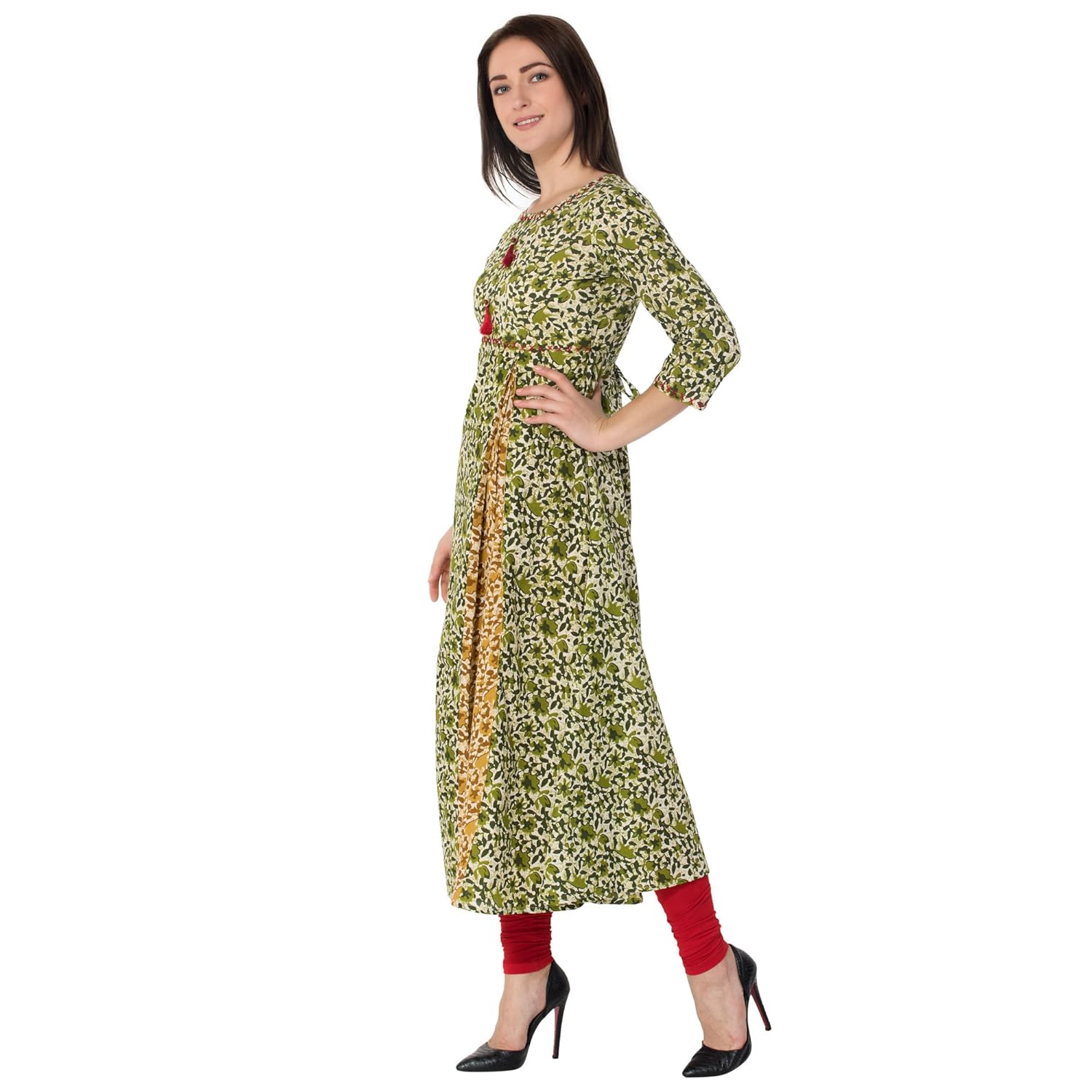 gulmohar jaipur women's cotton a-line kurti (green)
