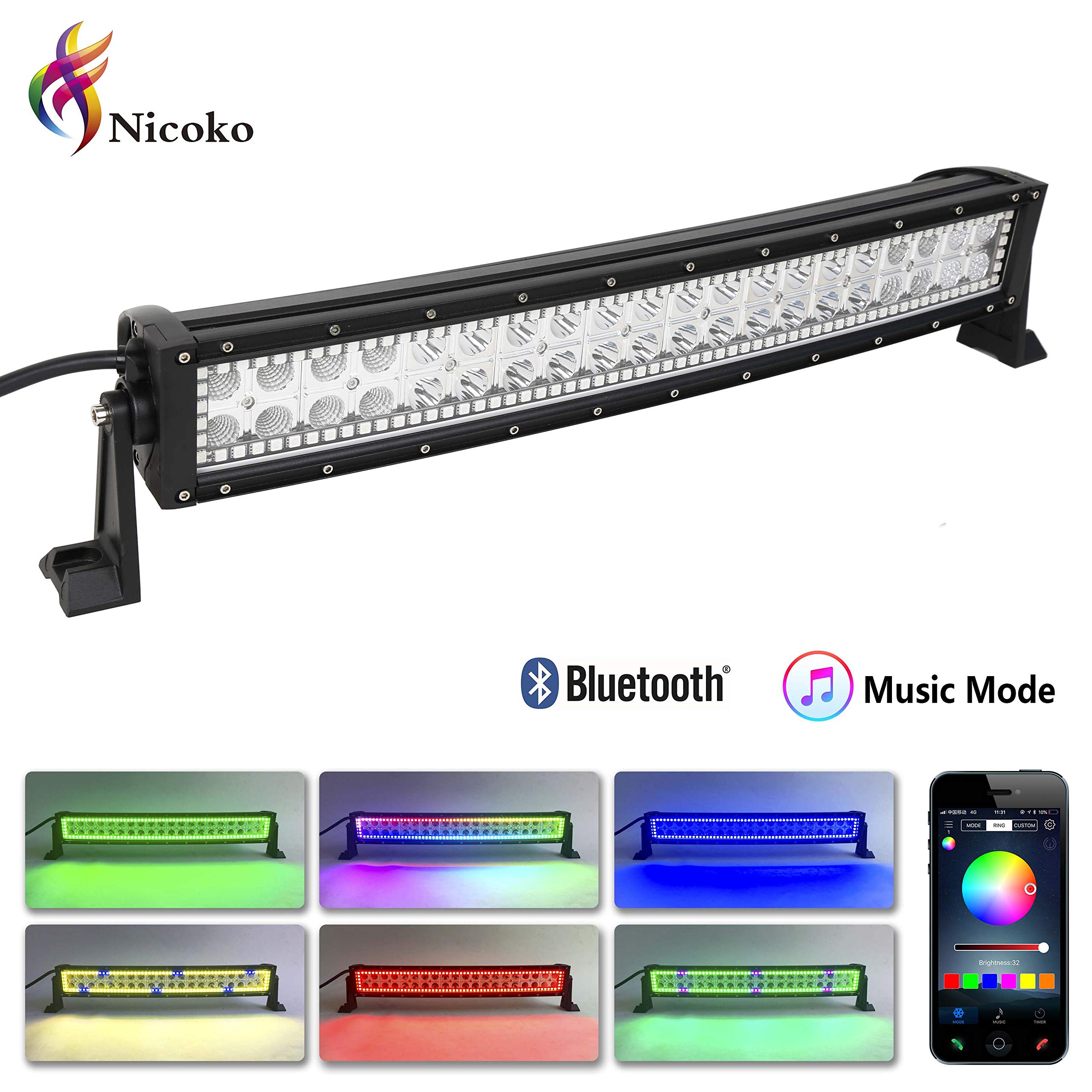 Buy Nicoko 22" 120W Curved Combo Beam Led Light bar with RGB Chasing