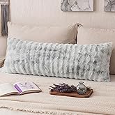 Chumerry Gray Fluffy Body Pillow Cover Faux Fur Pillowcase Extra Soft Fuzzy Plush Long Pillow Cover Gradient Gray Shaggy Body Pillow Case for Couch Sofa Bed, 20 x 54 Inches