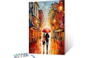 TUMOVO Romantic Couple Paint by Numbers Kits with Brushes and Acrylic Pigment on Canvas Painting for Adults, Boy and Girl Under the Red Umbrella Arts Crafts Project Home Decor Gifts 16''x20''(Framedless)