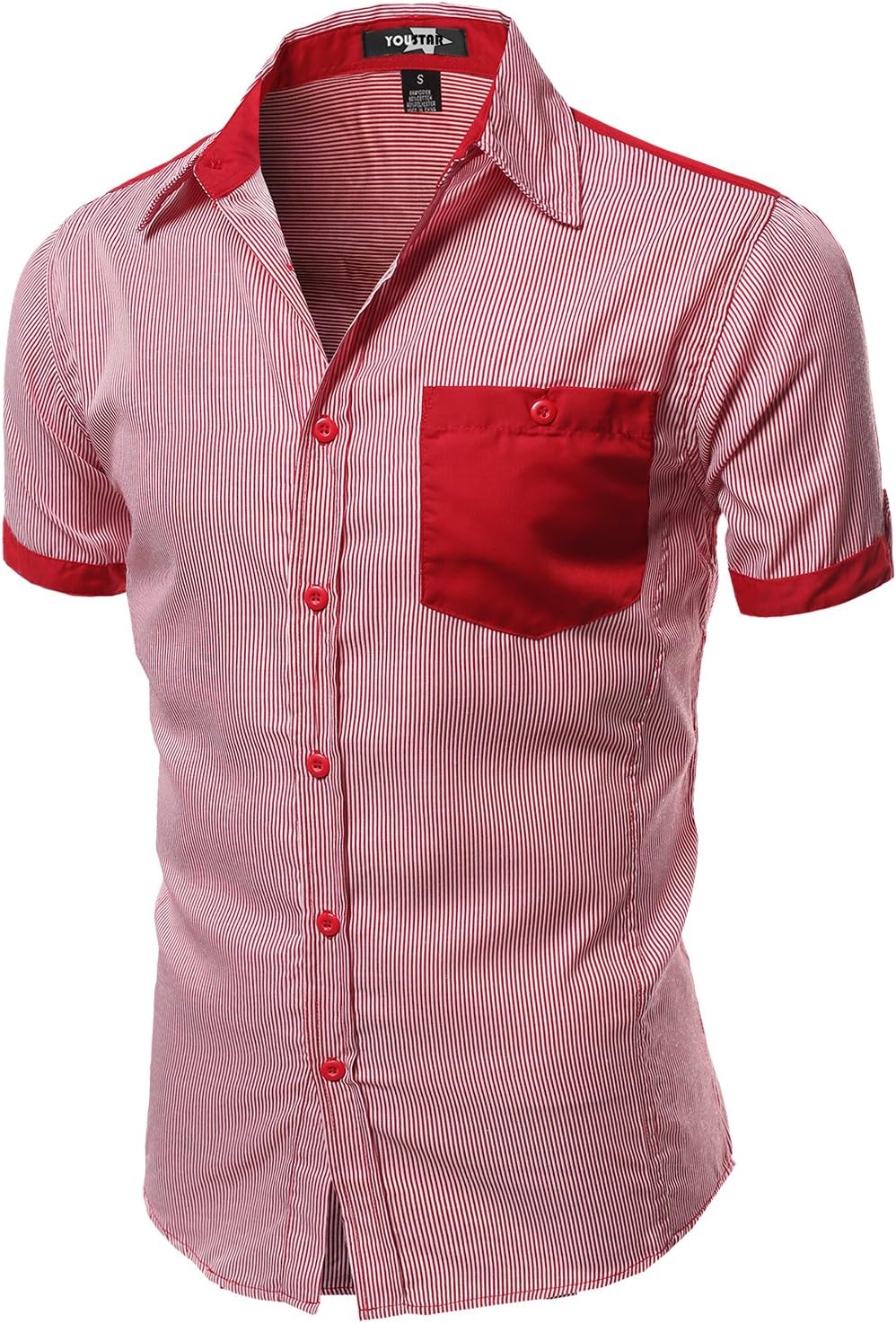 Youstar Men's Color Contrast Vertical Striped Short Sleeve Shirts