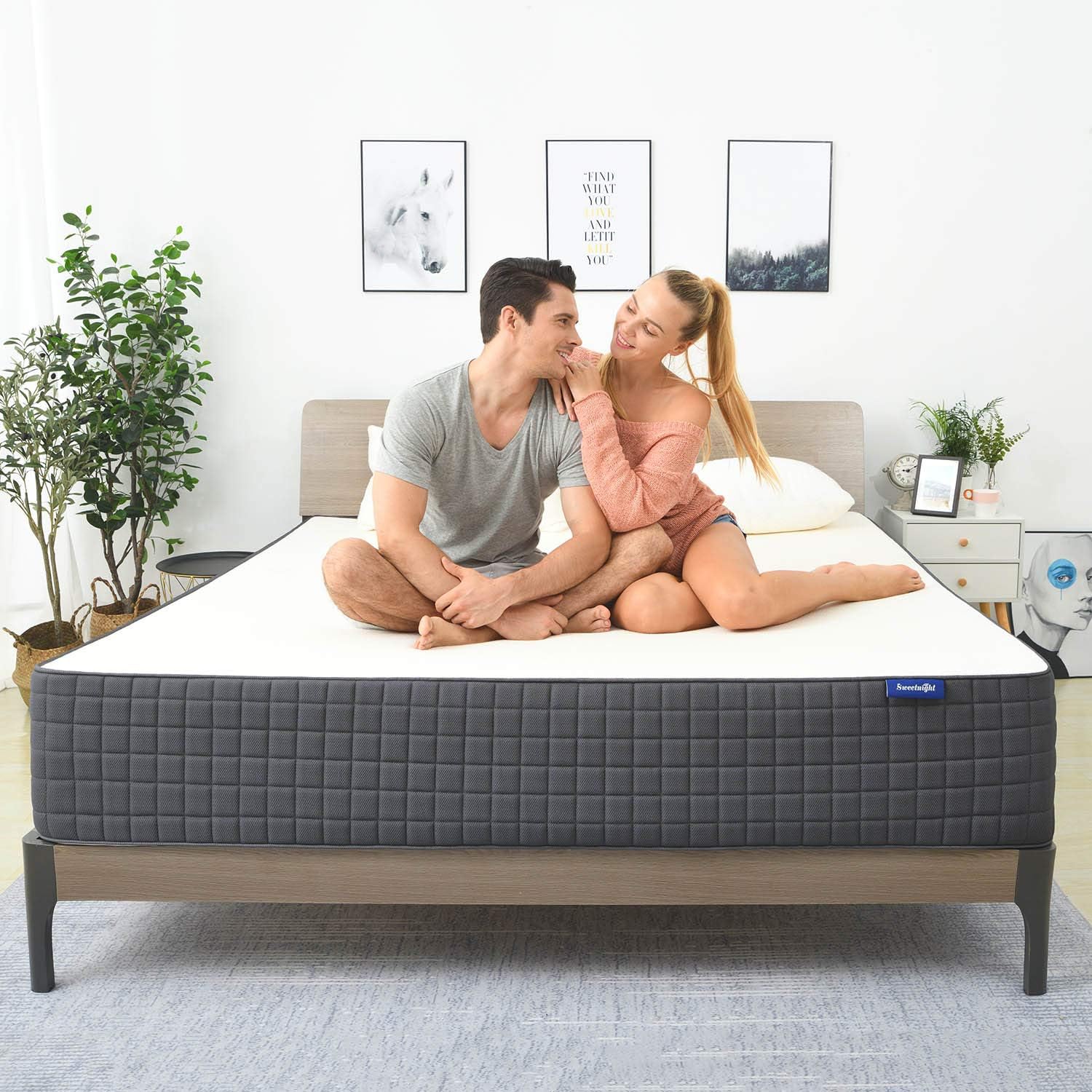 Sweetnight SN-M002-K Breeze 12 Inch King Size Mattress Medium Firm, Ventilated Memory Foam Mattress for a Deep Sleep, Supportive & Pressure Relief, White Gray: Furniture & Decor