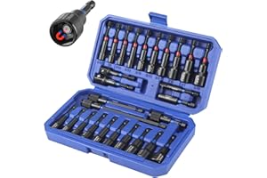 WORKPRO 27 PCS Magnetic Nut Driver Set, Impact Drill Driver Bit 1/4" Hex Shank, SAE & Metric Cr-V Steel Power Nut Drivers with Quick-release Extensions, Impact Socket Adapters, Bit Holder and Toolbox