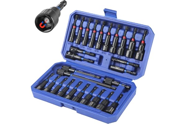 WORKPRO 27-Piece Magnetic Nut Driver Set — 1/4" Hex Shank Impact Power Nut Drivers, SAE & Metric, Cr-V Steel, Color-Coded Rin
