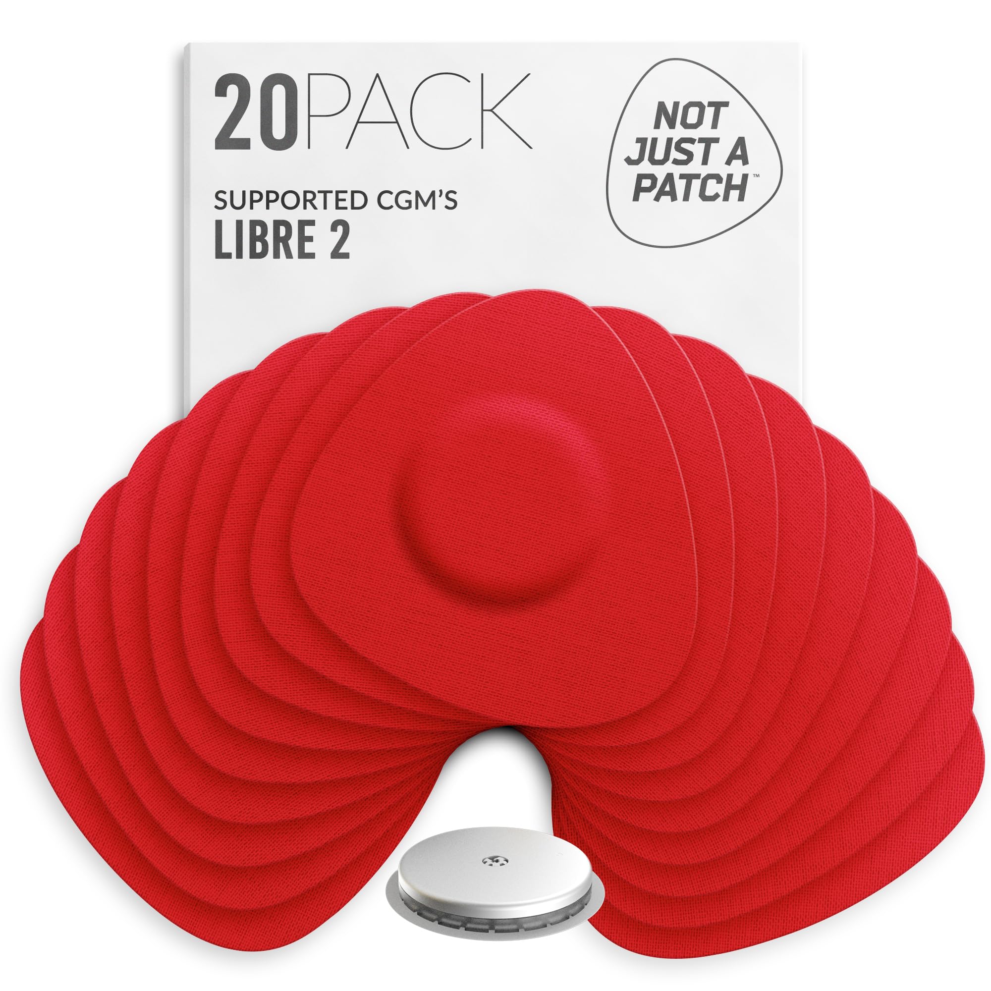 Not Just A Patch Freestyle Libre 2 Sensor Covers (20 Pack) Lingo CGM Patches for Freestyle Libre 2 - Water Resistant & Durable for 10-14 Days - Red