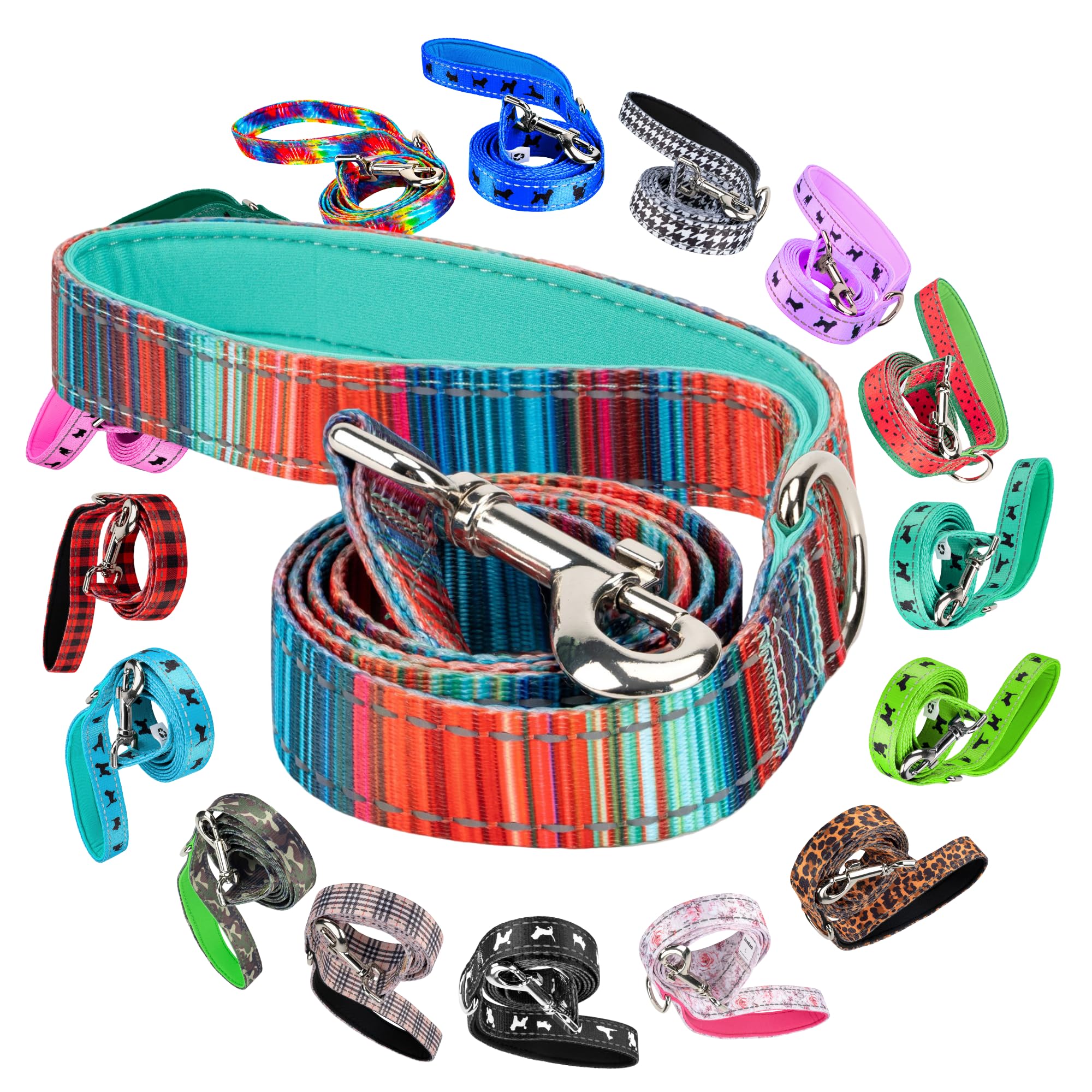 Photo 1 of EcoBark Dog Leash - Soft & Reflective Comfort Leash with Padded Handle - Safe, Strong, & Durable for Small, Medium or Large Dogs (Multicolor Stripe)