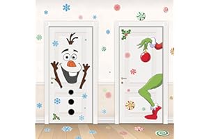 ROCWOHO Christmas Grinch Door Stickers Decorations Large Size Christmas Snowman Olaf Door Stickers Decals with Snowflakes Candy Christmas Indoor Outdoor Decorations for Winter Door Window Refrigerator