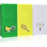 Mindsoft 3pcs Tennis Hand Towels Cotton Embroidered Racket Love Bathroom Towels for Women Men Cotton Absorbent Soft Kitchen Towel Tennis Lover Gift for Player Team Sports, 14 x 29 Inch