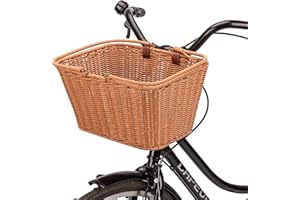 CXWXC Bike Basket - Durable Front Bicycle Bike Baskets - Handmade Woven Wicker Bike Basket with Adjustable Leather Straps