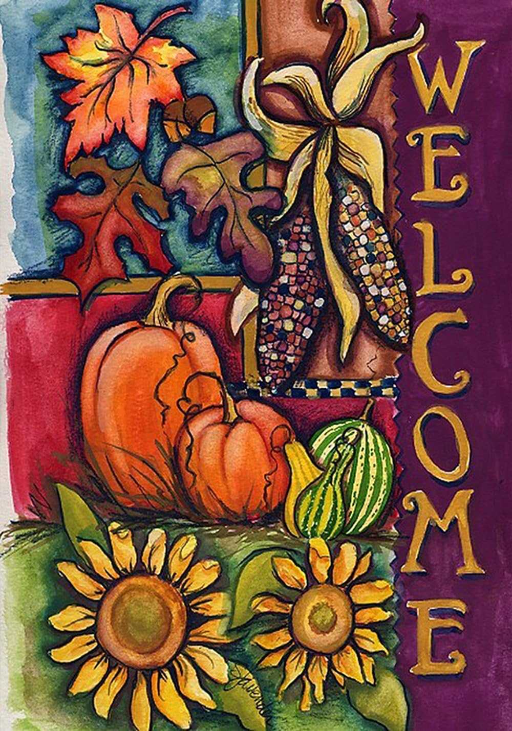 Toland Home Garden Harvest Welcome 28 x 40 Inch Decorative Fall Autumn Pumpkin House Flag