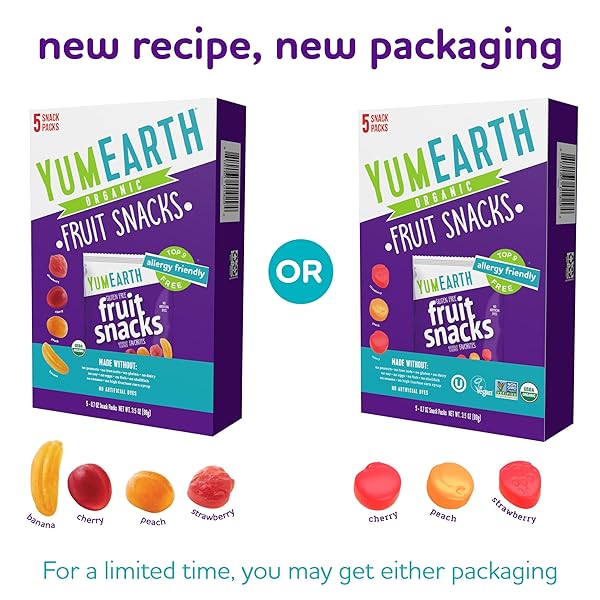 YUMEARTH ORGANIC ASSORTED FLAVOR FRUIT SNACKS – ALLERGY FRIENDLY (TOP 9 FREE), NO ARTIFICIAL DYES, NON GMO, GLUTEN FREE, VEGAN CANDY SNACKS – 0.7 OUNCE (PACK OF 5)