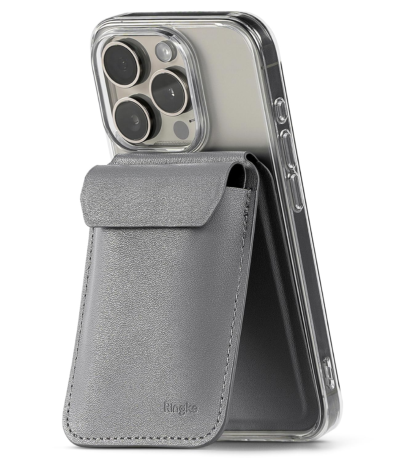 Ringke Stand Wallet Magnetic Card Holder, PU Leather Magnetic Phone Wallet with Adjustable Stand Feature, [3 Cards Space] Compatible with iPhone 15 14 13 12 Series and Megnetic Phone Cases