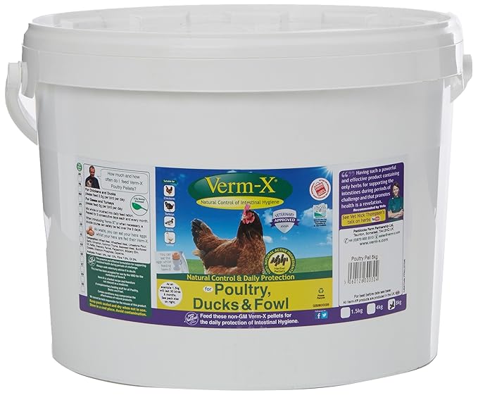 Verm-X Pellets für Geflügel, 8 kg. Statt chemischer Wurmkur für Hühner, Gänse, Enten, usw. eine natürliche Kontrolle innerer 