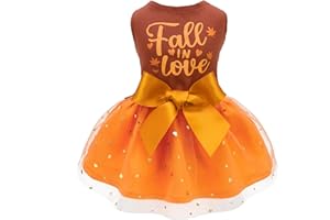 Fitwarm Thanksgiving Fall in Love Dog Dress, Sparkly Dog Clothes for Small Dogs Girl, Holiday Pet Tutu Dress, Cat Outfit, Brown, Orange, Small