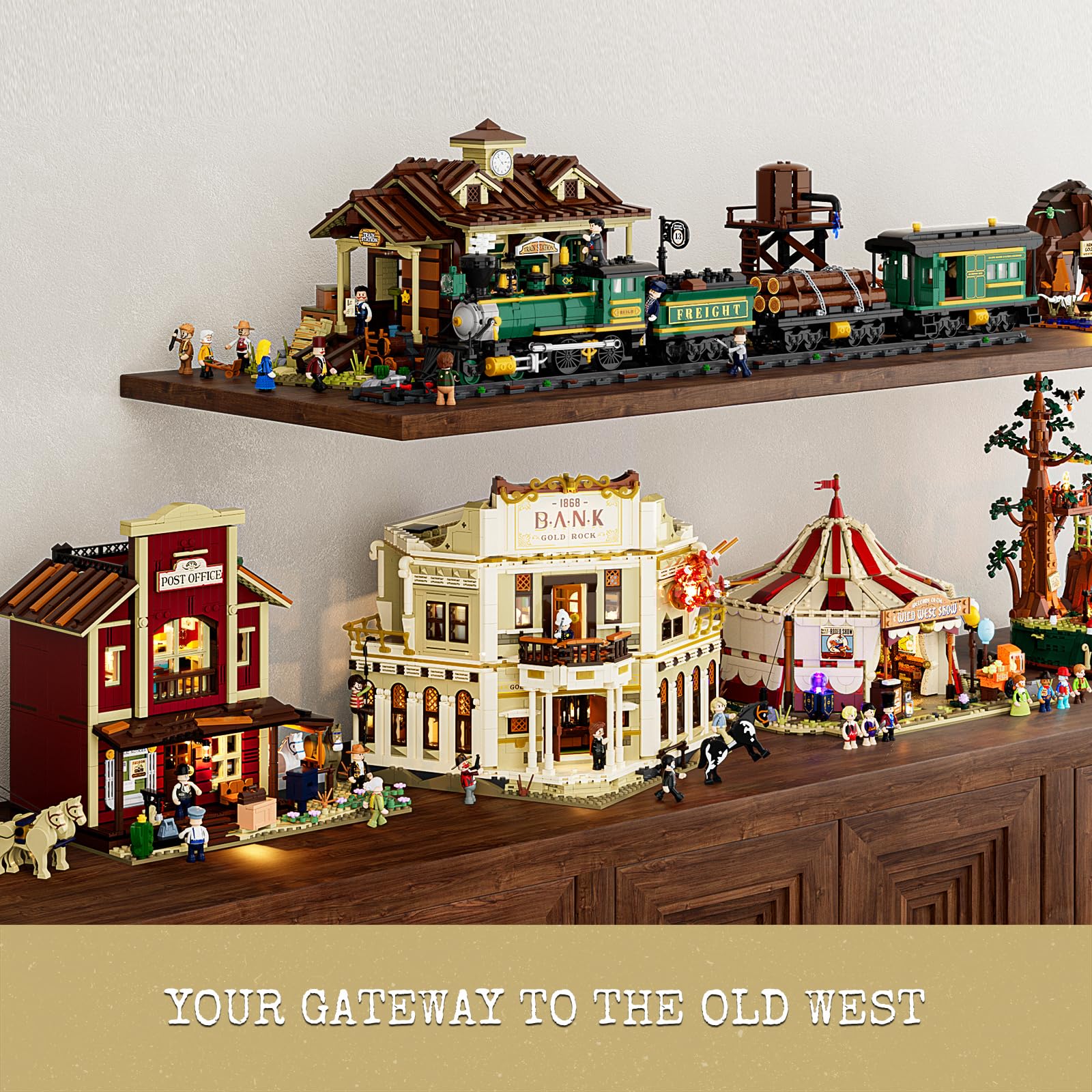 Lumibricks Western Bank Heist Bausatz – 2875 PCS Wildwest-Stadt Flagship-Modell mit 11 LED-Lichtern, 6 Minifiguren, Hochdetaillierte Architektur, Sammlerstück & Geschenk für Erwachsene & Kinder 5