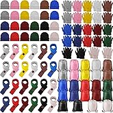 Suhine 96 Pieces Kids Hat Gloves Scarf Drawstring Bags Sets Winter Knitted Beanie Scarves Gloves Bags Bulk Homeless Care Package Supplies for Boys Girls Children Donation Cold Weather Christmas Gift