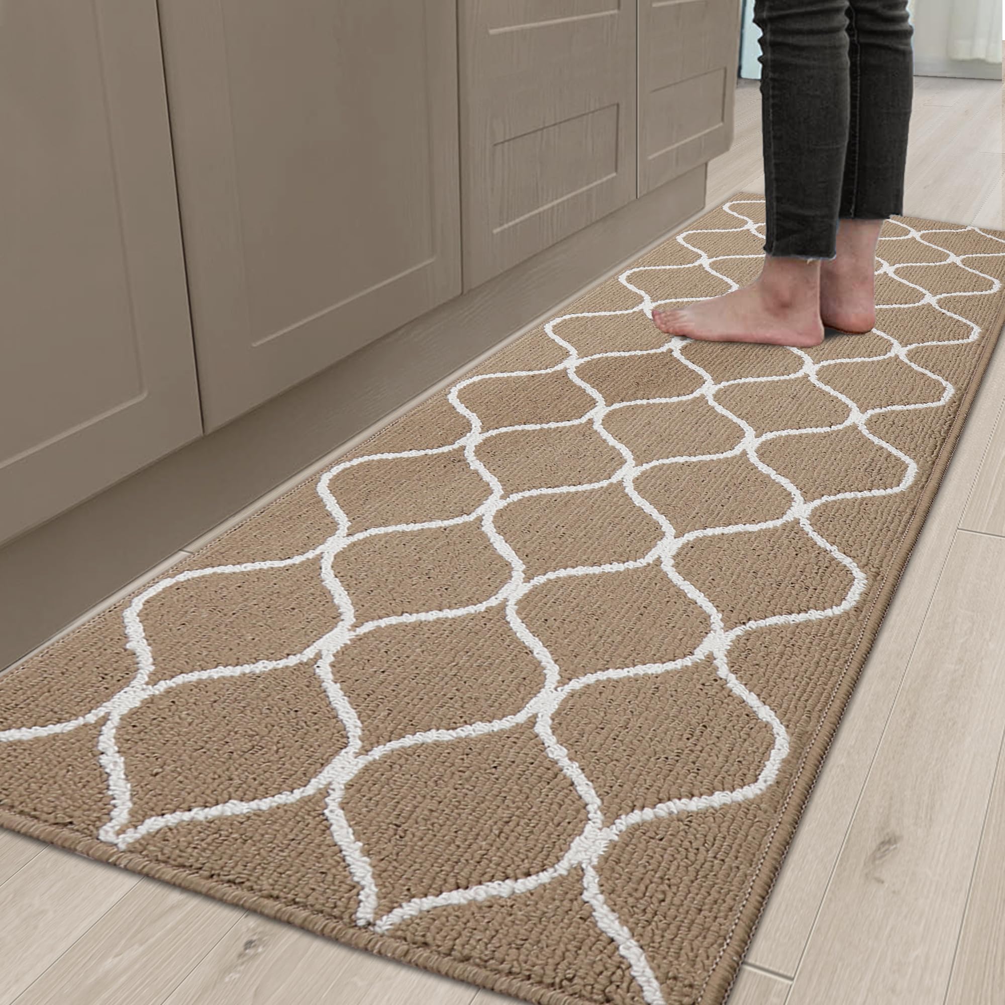 Photo 1 of COSY HOMEER 23.6x71 Inch Kitchen Rug Mat, Soft Absorbent Runner Rugs for Kitchen Front of Sink, Non Slip Washable Kitchen Mat for Floor, Beige