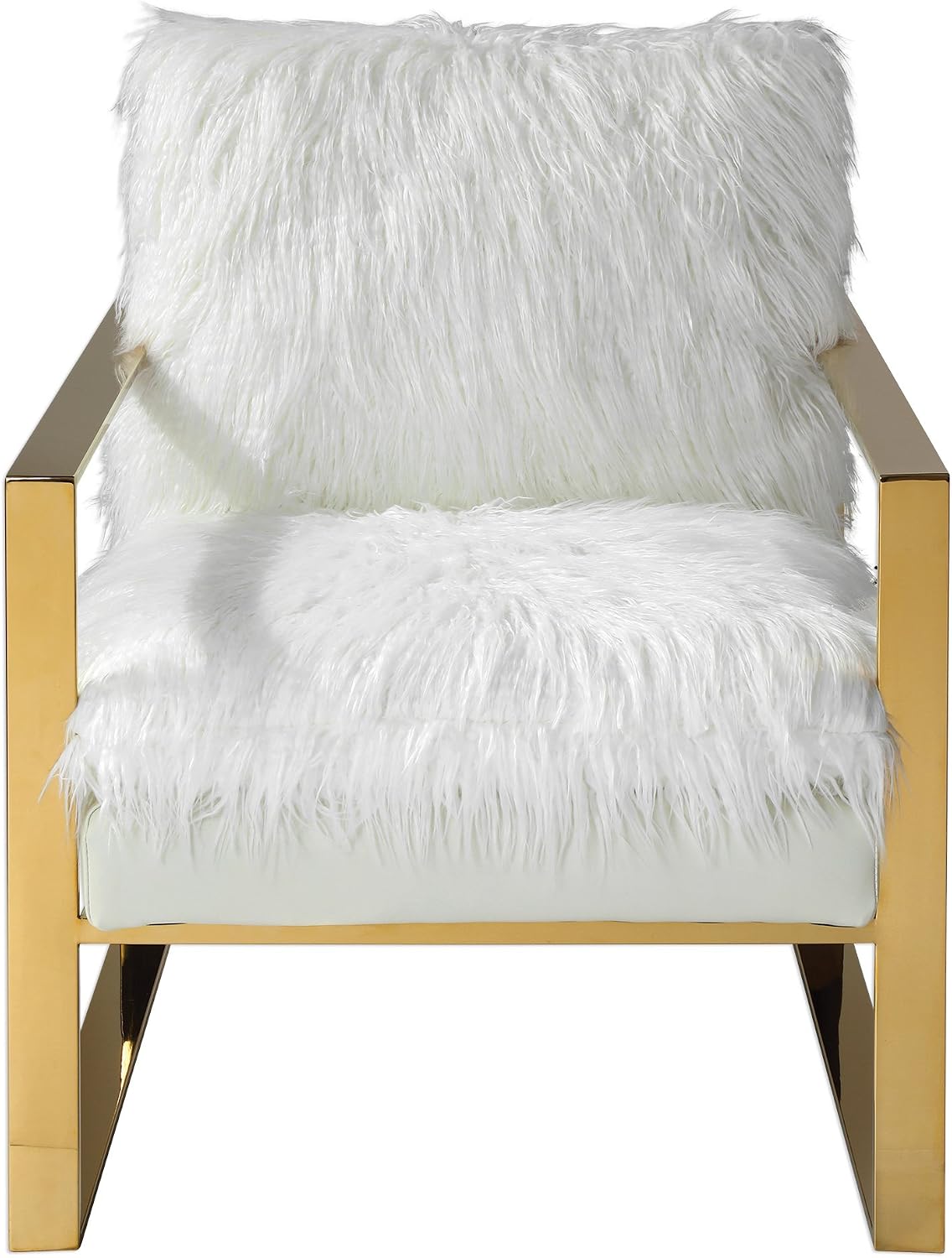 Amazon.com: Luxe Glam Shaggy Faux Shearling White Gold Arm Chair