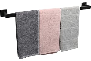 TocTen Bath Towel Rack - Square Base Thicken SUS304 Stainless Steel Towel Bar for Bathroom, Bathroom Accessories Towel Rod Heavy Duty Wall Mounted Towel Holder. (Black, 30)
