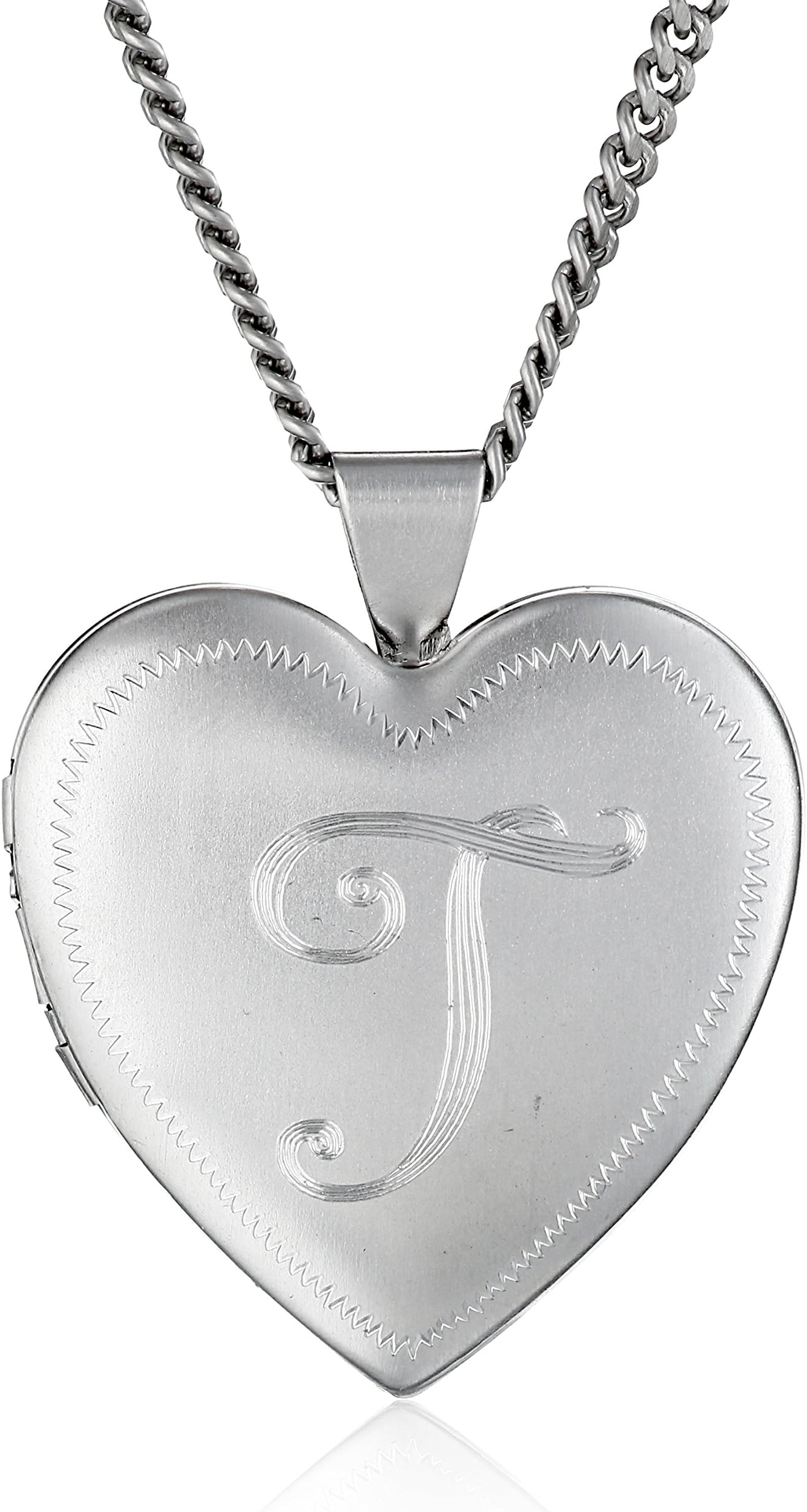 Rhodium-Plated Initial "T" Heart 26mm (1") Locket Necklace, 24"
