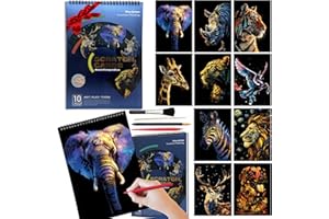 Animal Series Scratch Art Adults 10-Page Mindfulness & Stress Relief Scratch Painting Kit Intricate Wildlife Designs Premium 