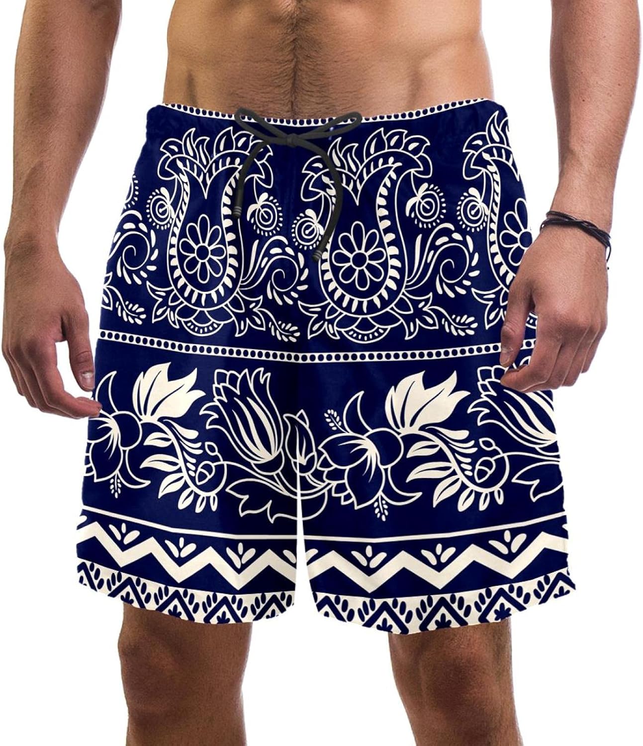 Athletic Bohemia Vintage Boho Beach Shorts for Men, Surf Board Shorts