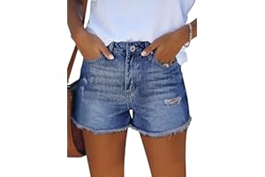 ZOLUCKY Women's Casual Summer Denim Shorts Mid Waisted Stretchy Ripped Jean Shorts with Pockets