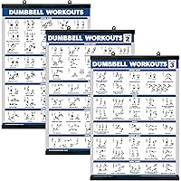 Palace Learning 3 Pack - Dumbbell Workout Posters for Home Gym - Volume 1, 2 & 3 - Exercise Charts (Laminated with Plastic Fr