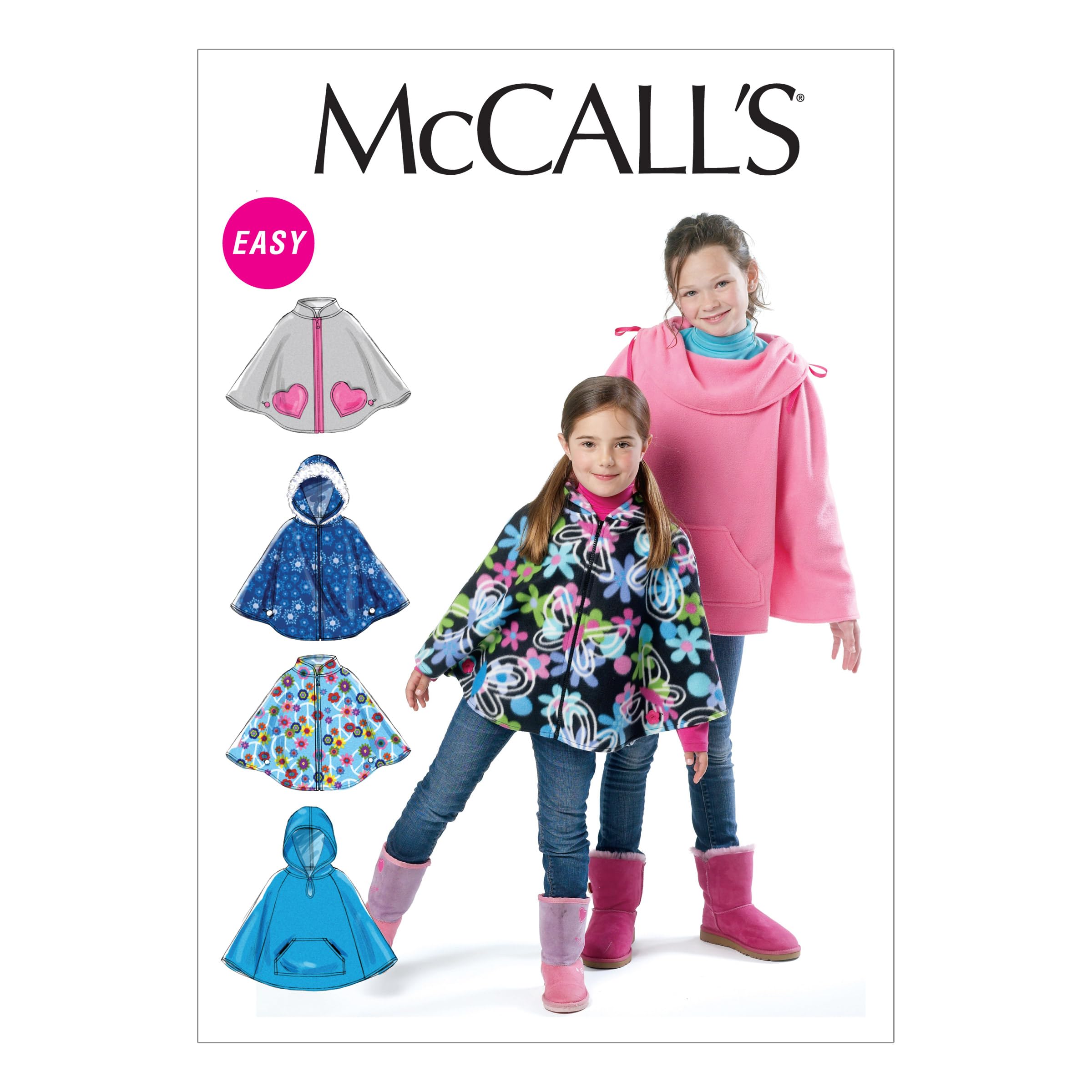 McCall's Patterns M6431 Size CZ Medium - Large - Extra-Large Children's/ Girls' Ponchos, Pack of 1, White