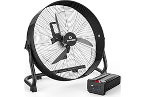 Airvention 15600mAh Rechargeable Battery Operated Drum Fan,16 inch Black Industrial High Velocity Floor Fan, Camping Fan for Gym Garage Outdoor Indoor, AI-F601