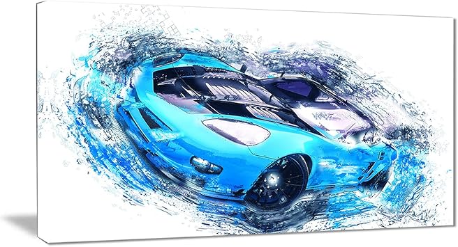 Amazon デジタルアートpt2640 32 16 スカイブルーとブラックスポーツ車 キャンバスアートプリント アートフレーム ポスター オンライン通販