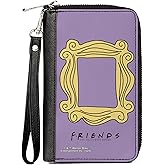 Womens PU Zip Around Wallet Rectangle Friends Monicas Peephole Frame Lavender Yellow