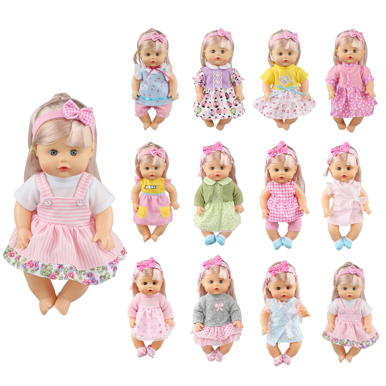 Pack of 12 Fit for 1214 Inches Alive Baby Doll Dresses Clothes Include