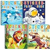 homicozy 4PCS Sticker Paint Books for Kids Ages 4-10,Dinosaur Astronaut Ocean Animals Designs Paint by Stickers,Sticker by Numbers,Party Birthday Gifts for Boys 4-10,Create 40 Pictures at a Time