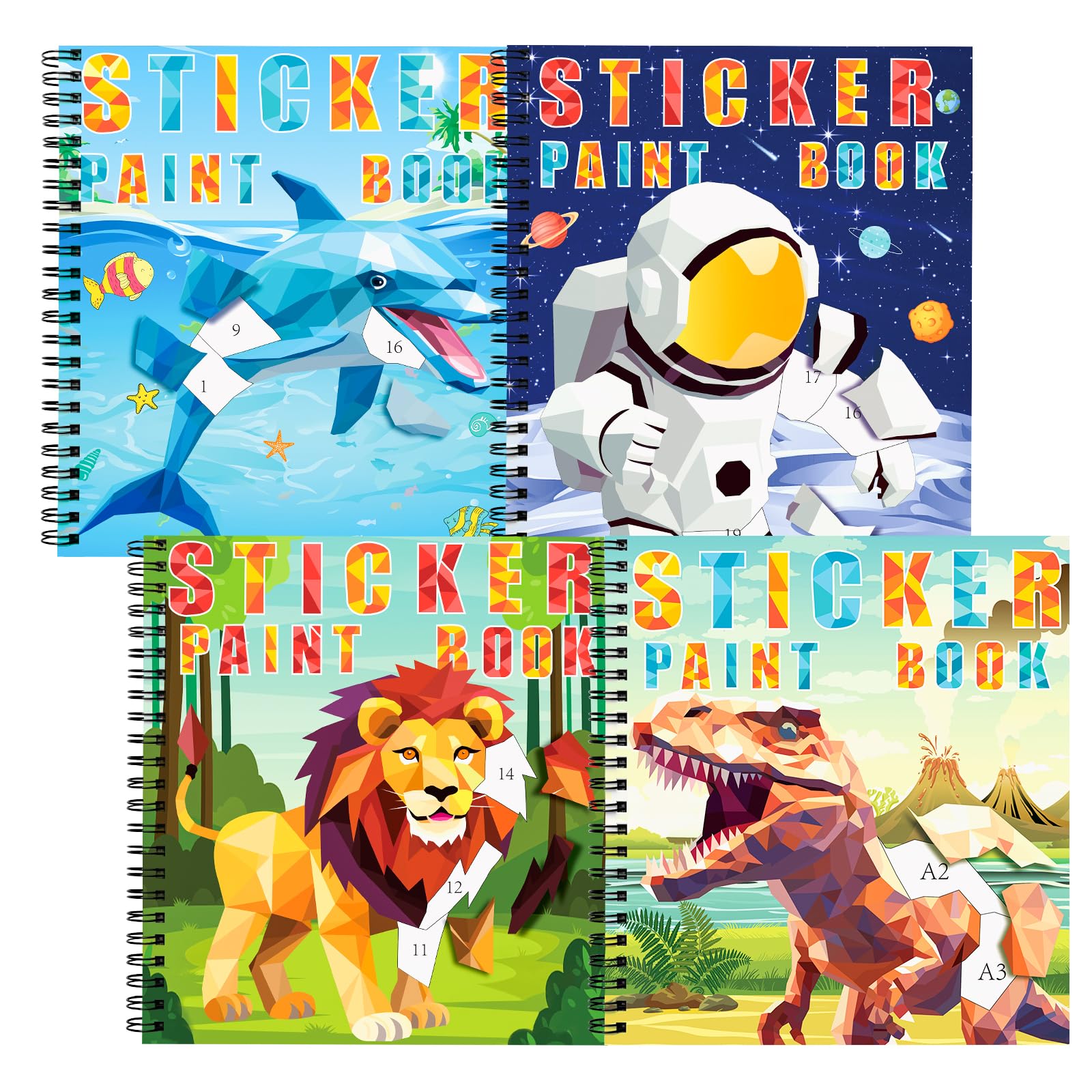 TCJJ 4pcs Sticker Books for Kids Ages 4-8,40 Pictures Boys Sticker Books by Number,Kids Stickers Book for Improve Intelligence,for School＆Christmas Gifts