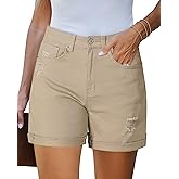 LookbookStore Jean Shorts Womens Stretchy High Waisted Ripped Denim Shorts with Pockets Trendy Distressed Cut Off Shorts