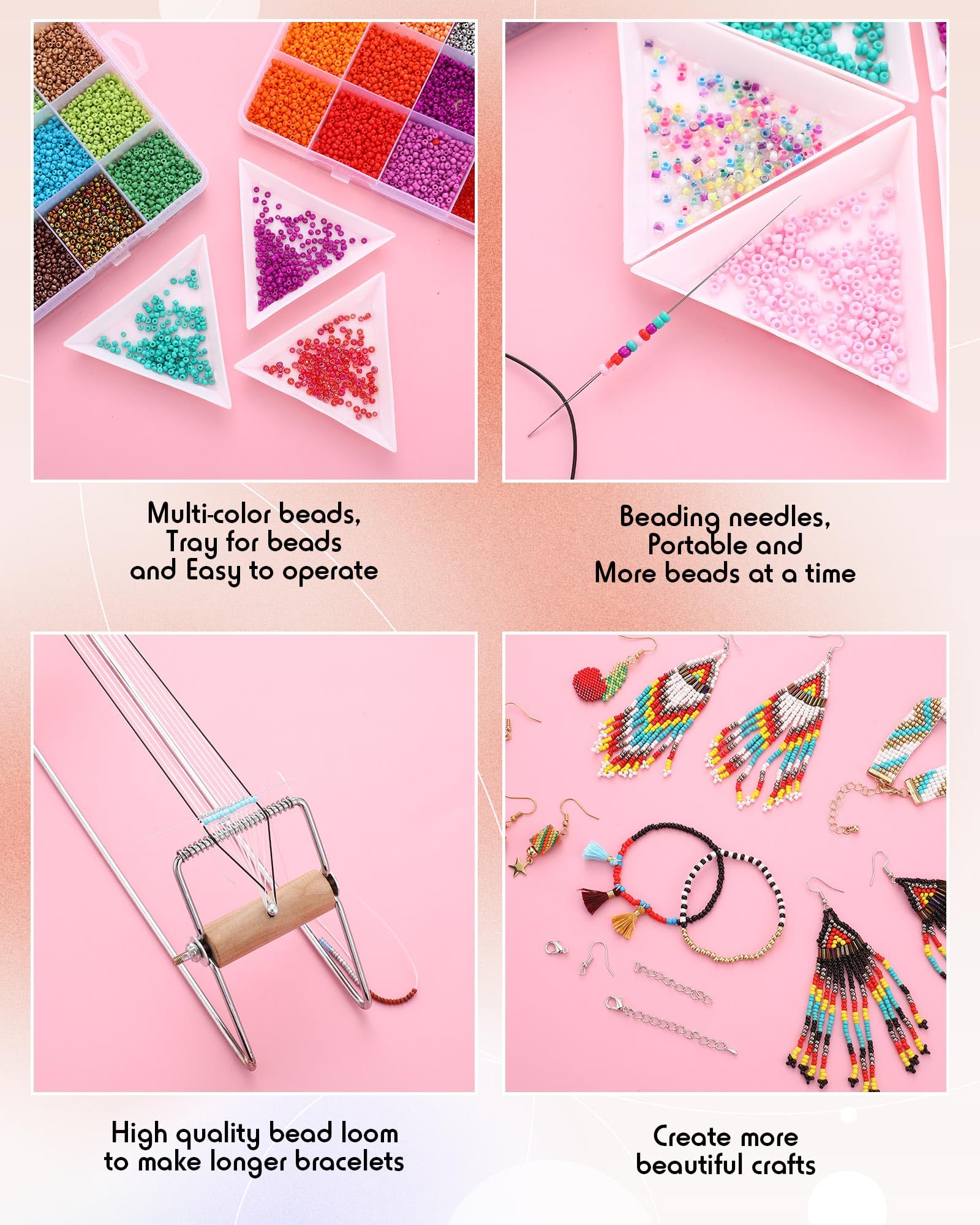 Jexine Bead Loom Kit for Adults 24000 Pcs Beading Loom Supplies with 48 Color 2 mm Glass Seed Bead Bracelets Christmas Jewelry Earring Making Tools Gifts for Women DIY Craft