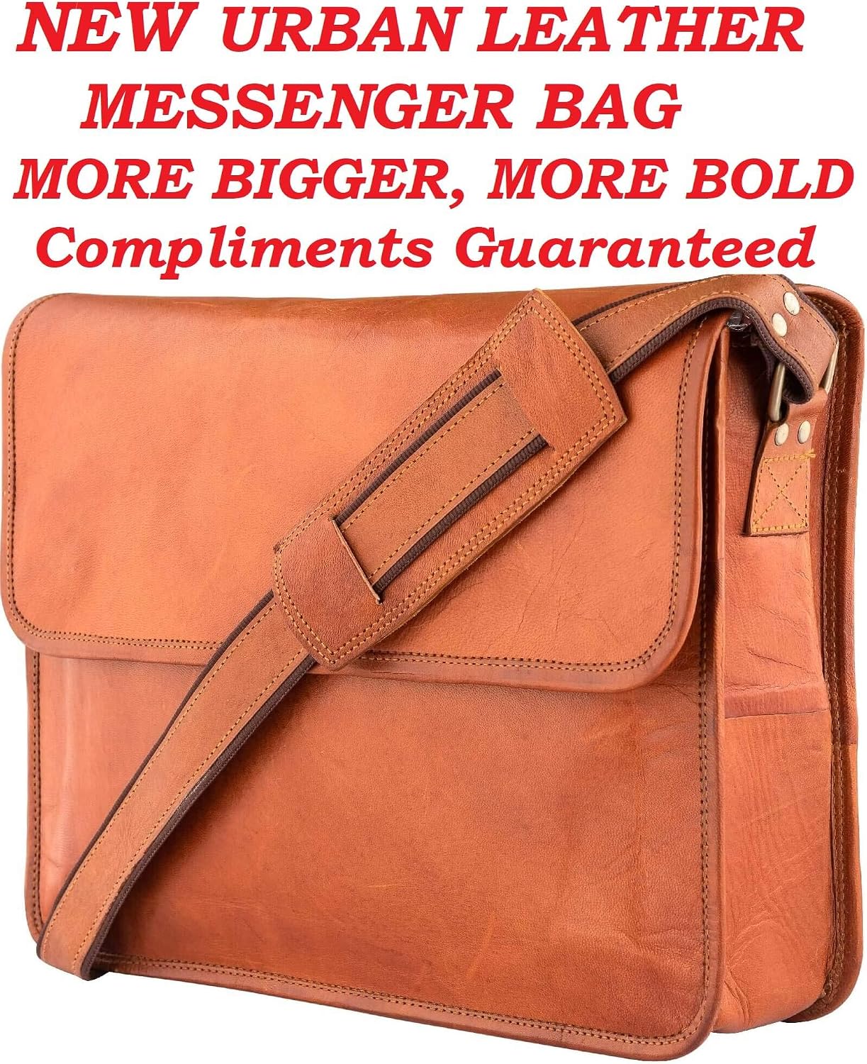 URBAN LEATHER Men's 15 Inch Handmade Vintage Leather Laptop Shoulder Messenger Bags - Image 3