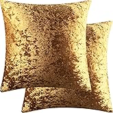 2 Pack 18x18 Pillow Cover Velvet Pillow Covers, Square Throw Pillow Covers for Living Room Decorations Throw Pillow Case, Throw Pillow Cover Cushion Cover for Home Sofa Bedroom Car, Dark Gold
