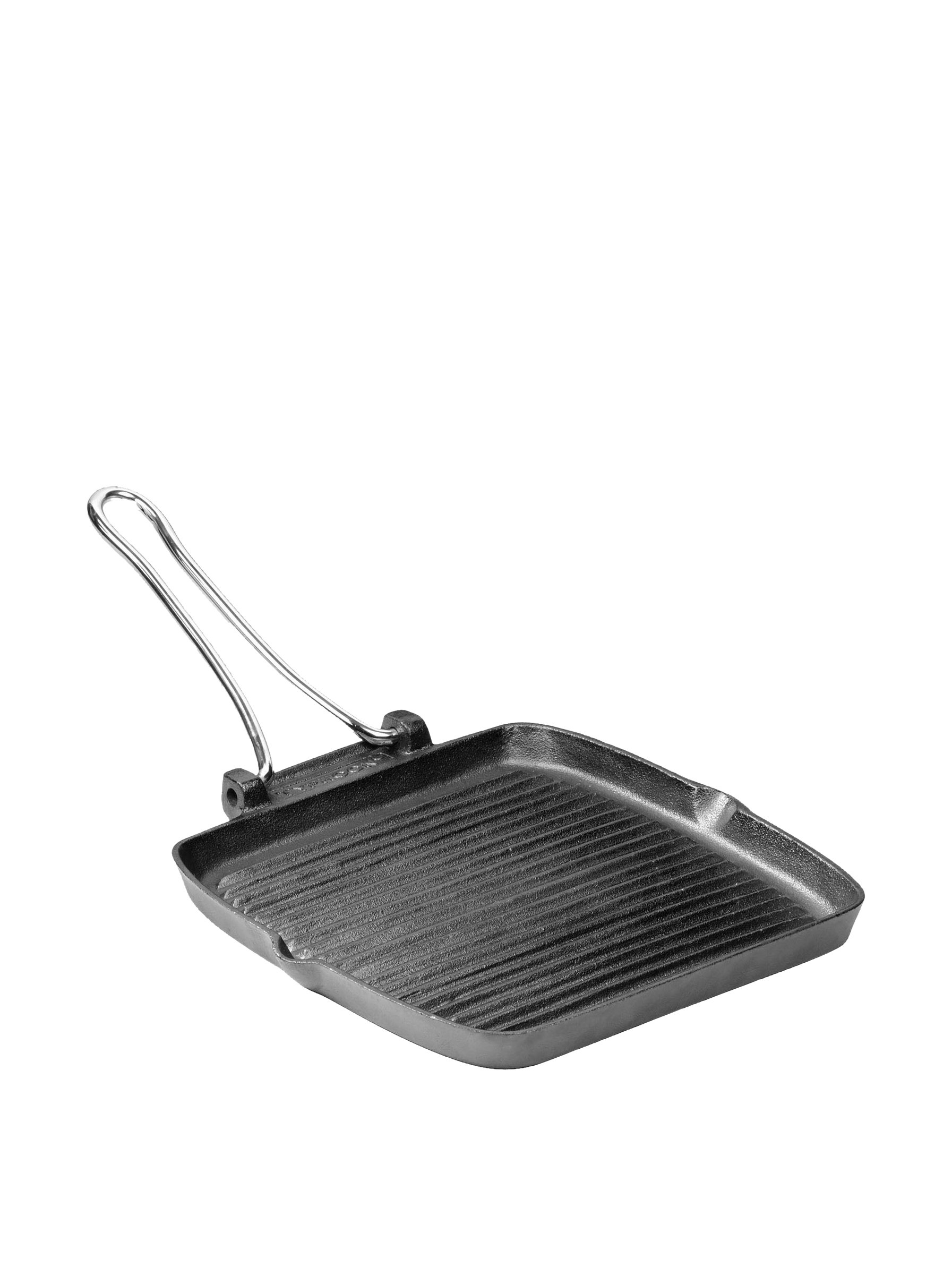 Typhoon World Foods 26.5 cm Square Durable Cast Iron Pre-Seasoned Chargriller with a Folding Handle