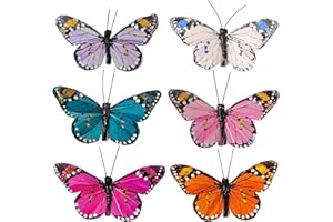 Berfutall- Feather Butterfly Decorations Set of 12 Vibrant Multi Colored Craft Butterflies on Clip .Party Spring Home Decor Floral Pics…