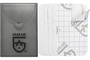GEAR AID Tenacious Tape Mini Patches with Peel-and-Stick Adhesive to Fix Holes and Tears in Winter Gear, Down Puffer Jackets, Sleeping Bags, Tents, and Rain Gear, Black and Clear