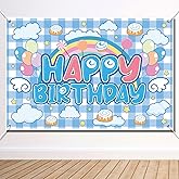 Kawaii Birthday Decorations, 5x3ft Cute Cartoon Doggie Blue Theme Happy Birthday Banner Backdrop for Girls Kids Baby Shower Party Supplies Photo Props