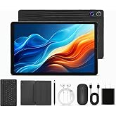 Jeazans Android 16 Tablet 10.1 Inch, 2-in-1 Tablet Bundle with Keyboard, Wireless Mouse, Stylus, Leather Case, Dual Camera, 64GB Storage+4TB Expansion, Portable Laptop for Students &amp; Business
