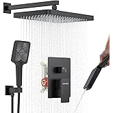 Matte Black 13-Inch Rainfall Shower System - Premium Shower Head & Handheld Sprayer, Complete Bathroom Set with Faucet Mixer Trim Kit & Valve