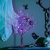 LIGHTSHARE 26IN Halloween Willow Bonsai 20LED Lights Artificial Black Spooky Tree Purple for Home, Festival, Nativity, Party, and Christmas Decoration, Plug in or Battery