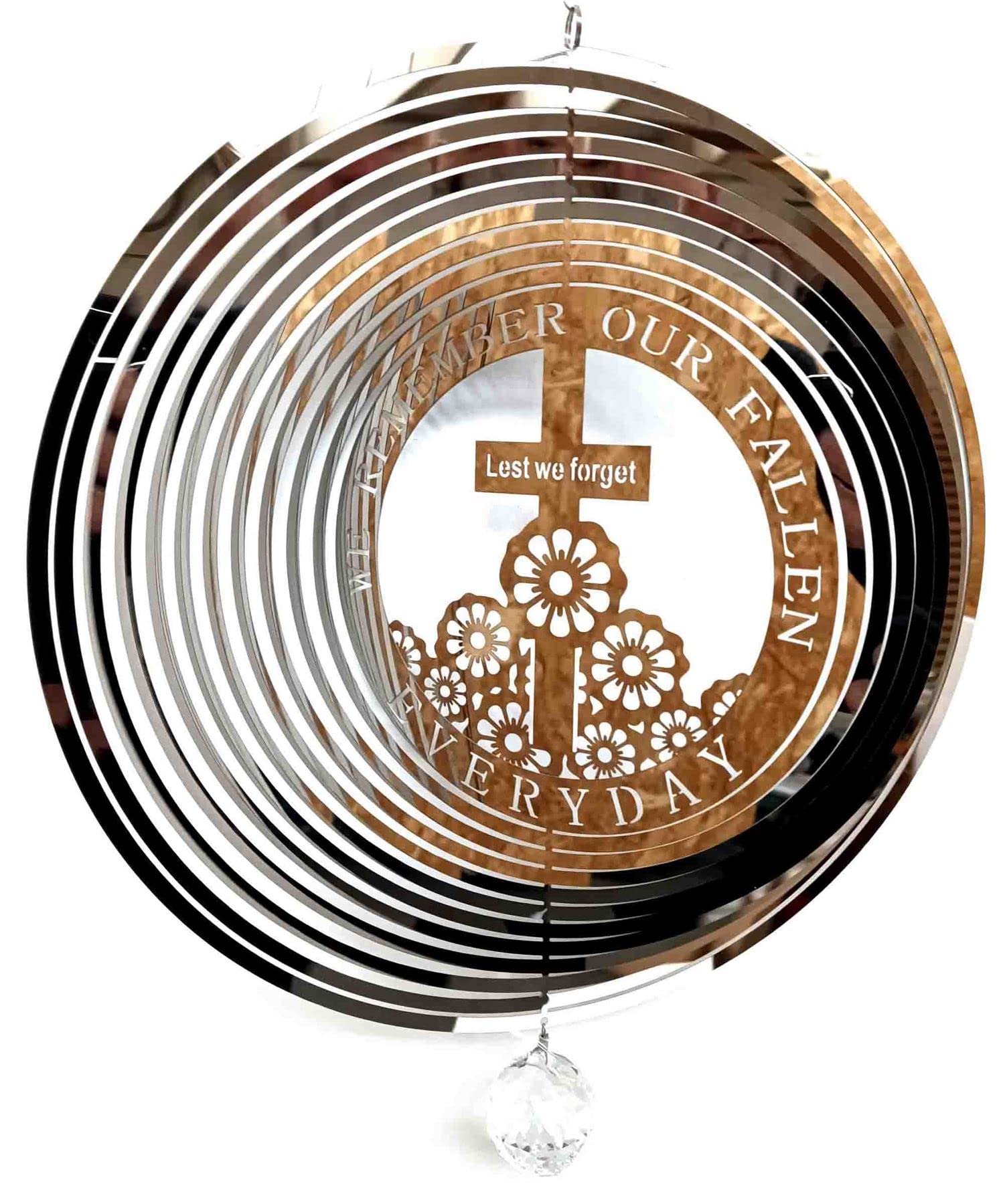 SK Lest We Forget Cross Poppies Stainless Steel Metal Garden Wind Spinner With Crystal Suncatcher - Great Garden Decor Ornament Part Of The Hanging Decorations and Hanging Ornaments Range