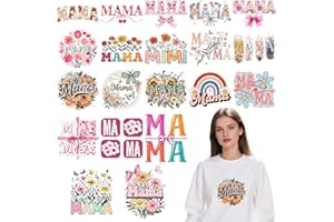 Falueqg Dtf Transfers Ready to Press - 20Pcs Mother's Day Iron on Transfers for Tshirts, Floral Mama Iron on Decals Patches, 